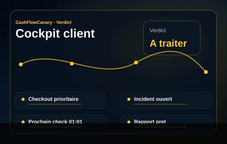 GIF demo CashFlowCanary du flux incident vers rapport sans donnee client